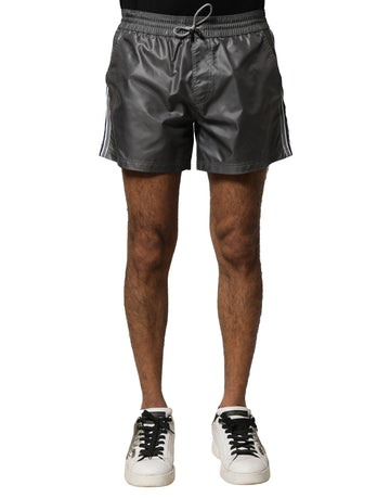Gray Polyester Mid Waist Casual Bermuda Shorts