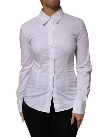 White Cotton Collared Long Sleeves Shirt Top