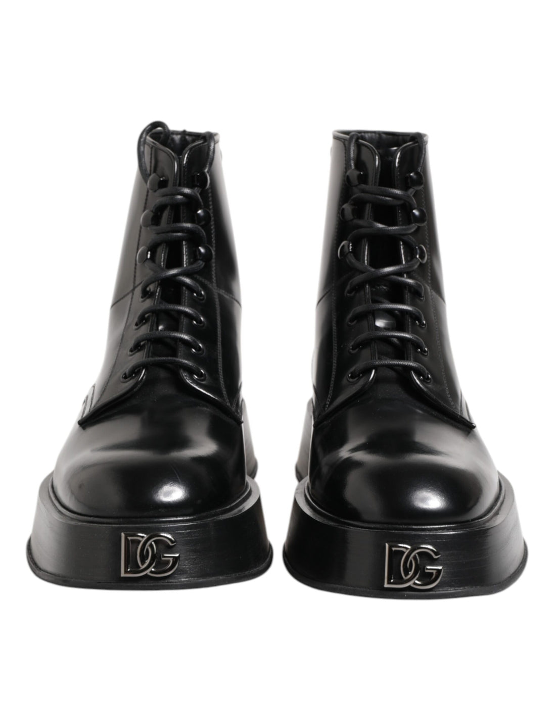 Black Leather Logo Ankle Boots Lace Up Shoes