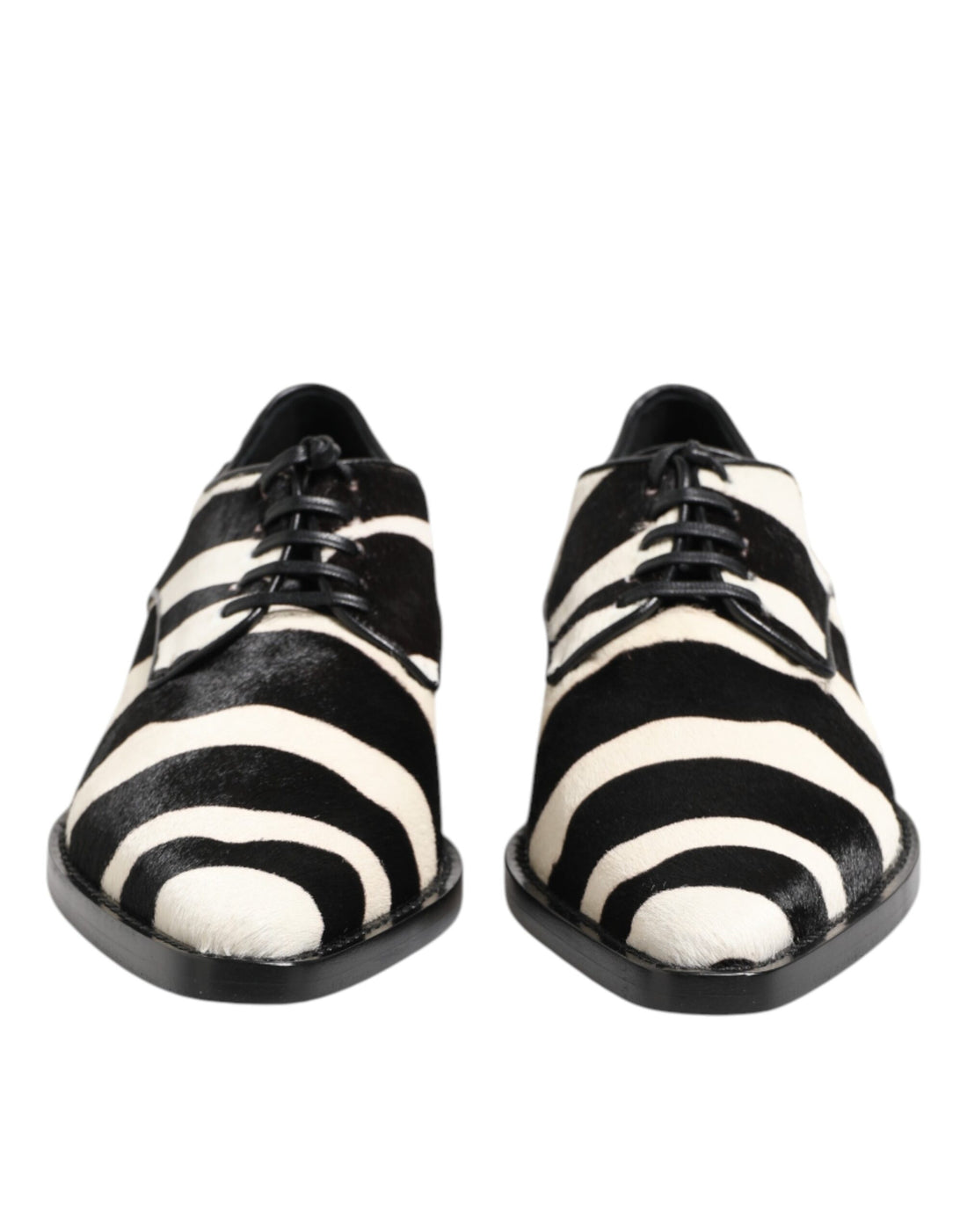 Black White Zebra Pony Fur Dress Shoes