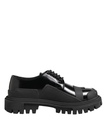 Black Patent Leather Trekking Derby Shoes