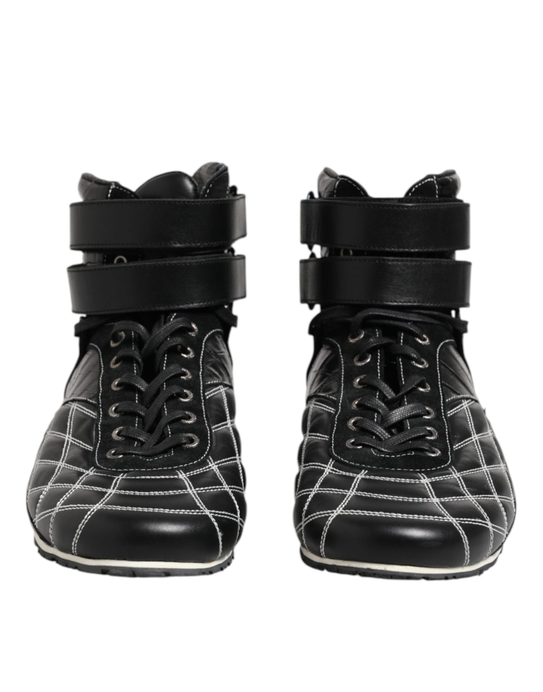 Black Quilted Leather Lace Up Sneakers Shoes