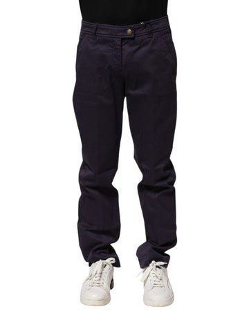 Dark Purple Mid Waist Casual Straight Pants