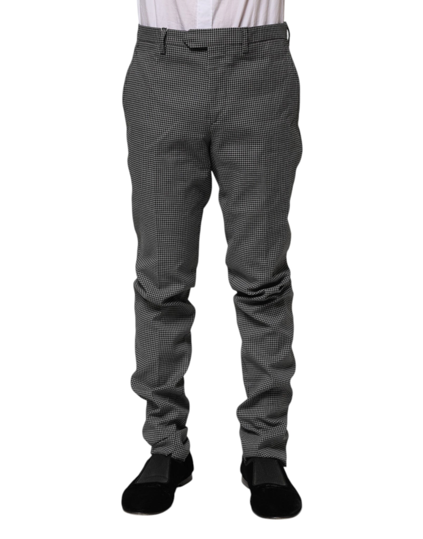 Black White Checkered Tapered Dress Pants