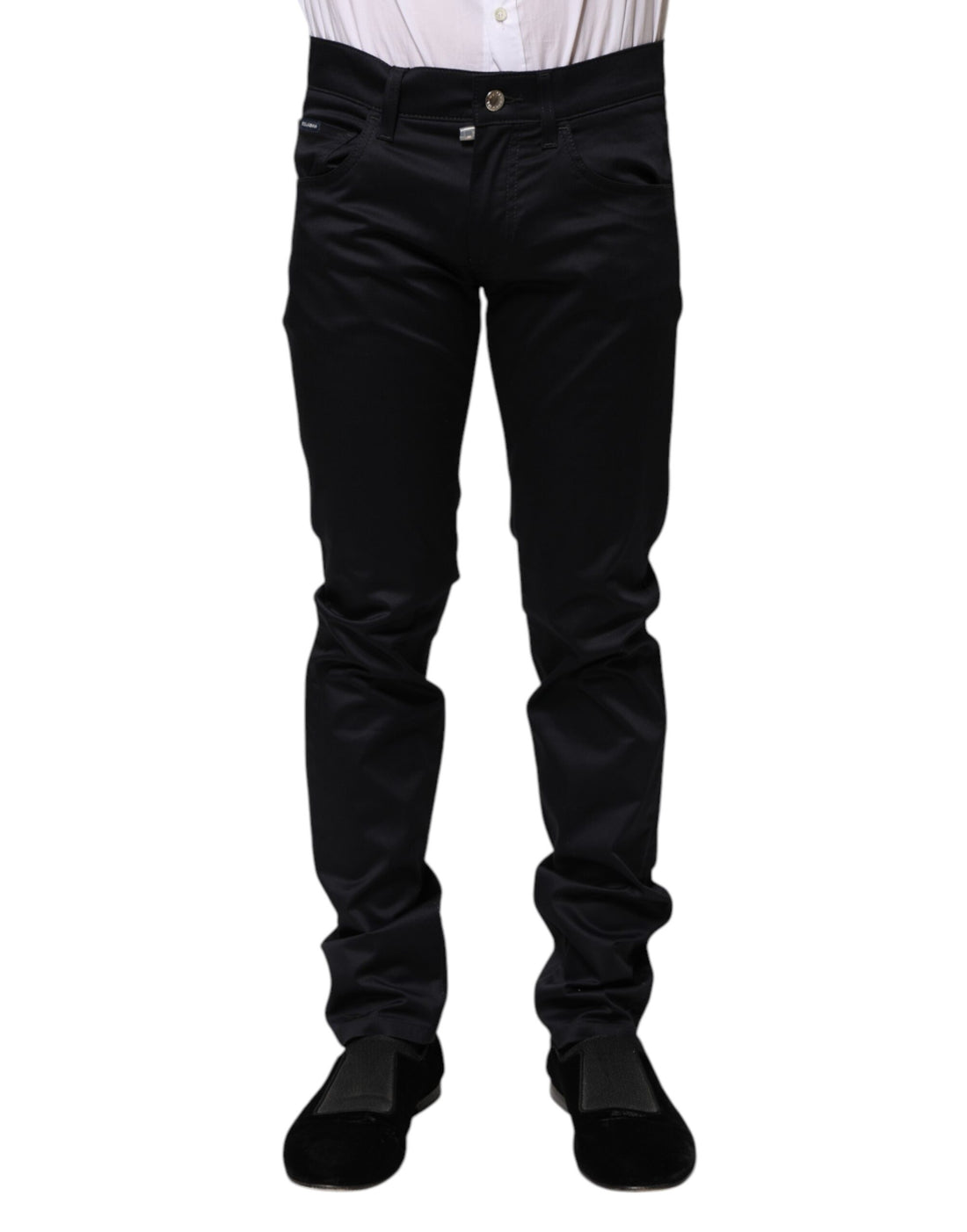 Black Cotton Skinny Mid Waist Pants