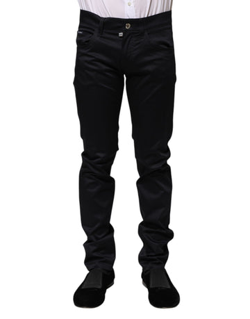 Black Cotton Skinny Mid Waist Pants