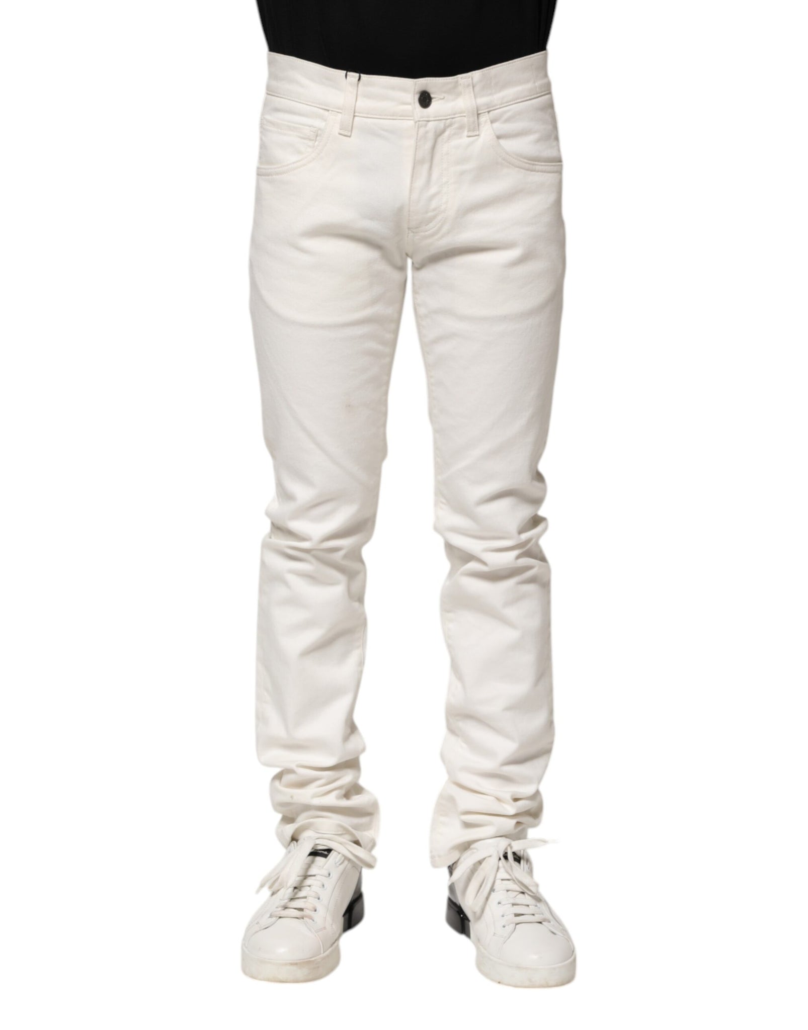 White Cotton Skinny Men Denim Jeans