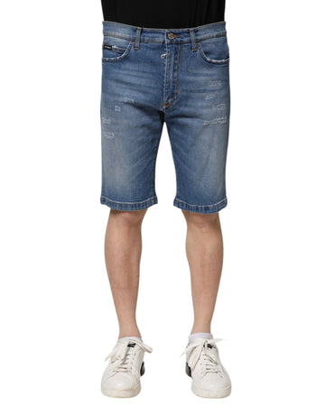 Blue Cotton Stretch Men Denim Bermuda Shorts