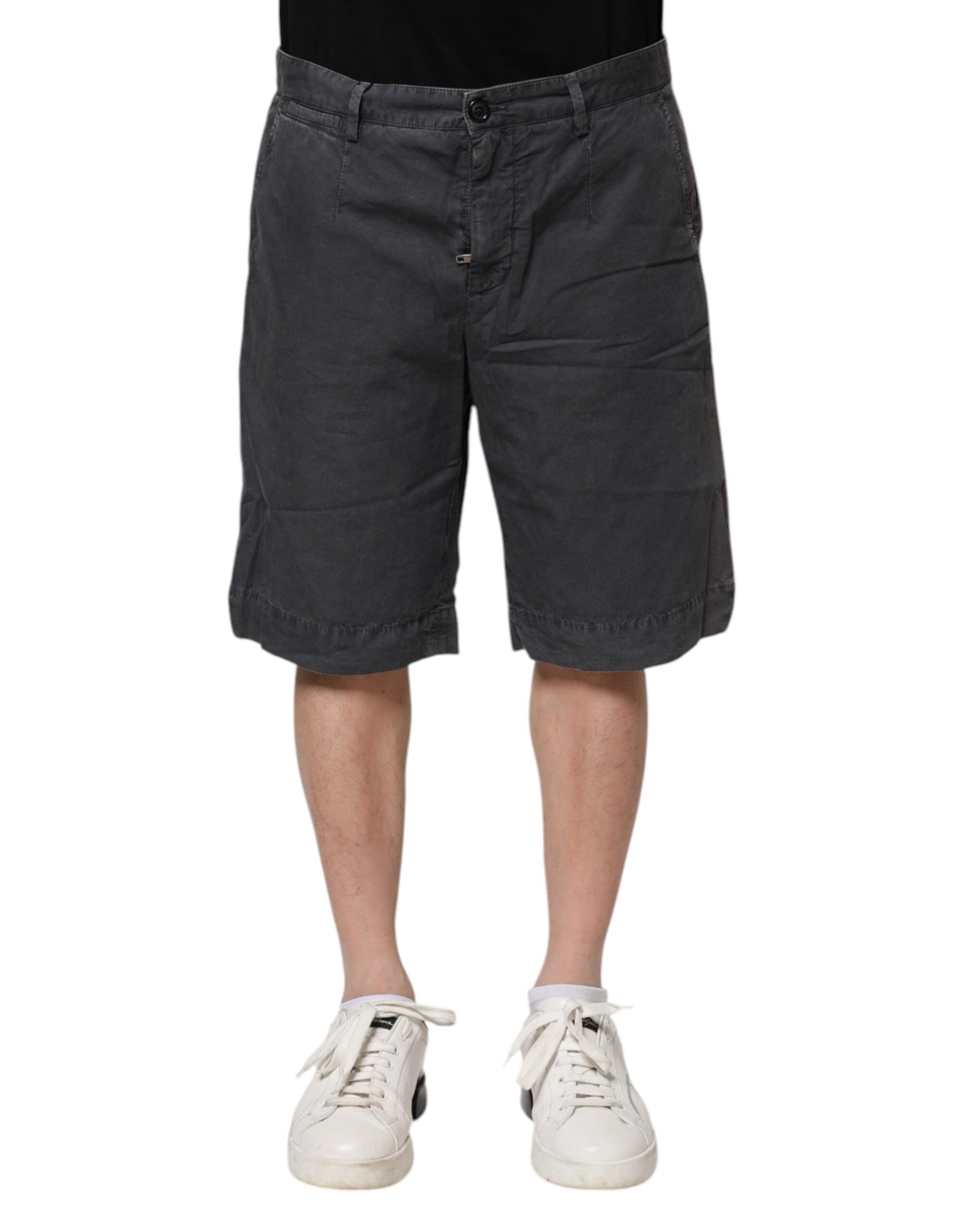Dark Gray Cotton Stretch Denim Bermuda Shorts
