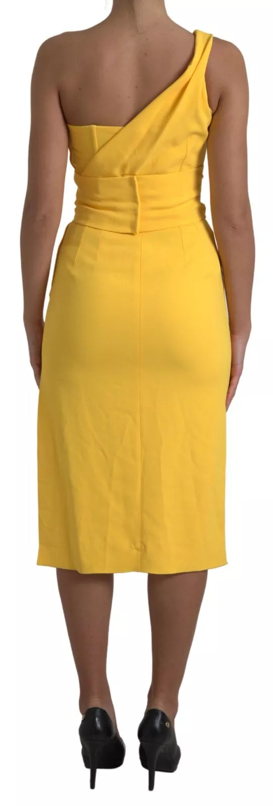Yellow One Shoulder Side Slit Sheath Dress
