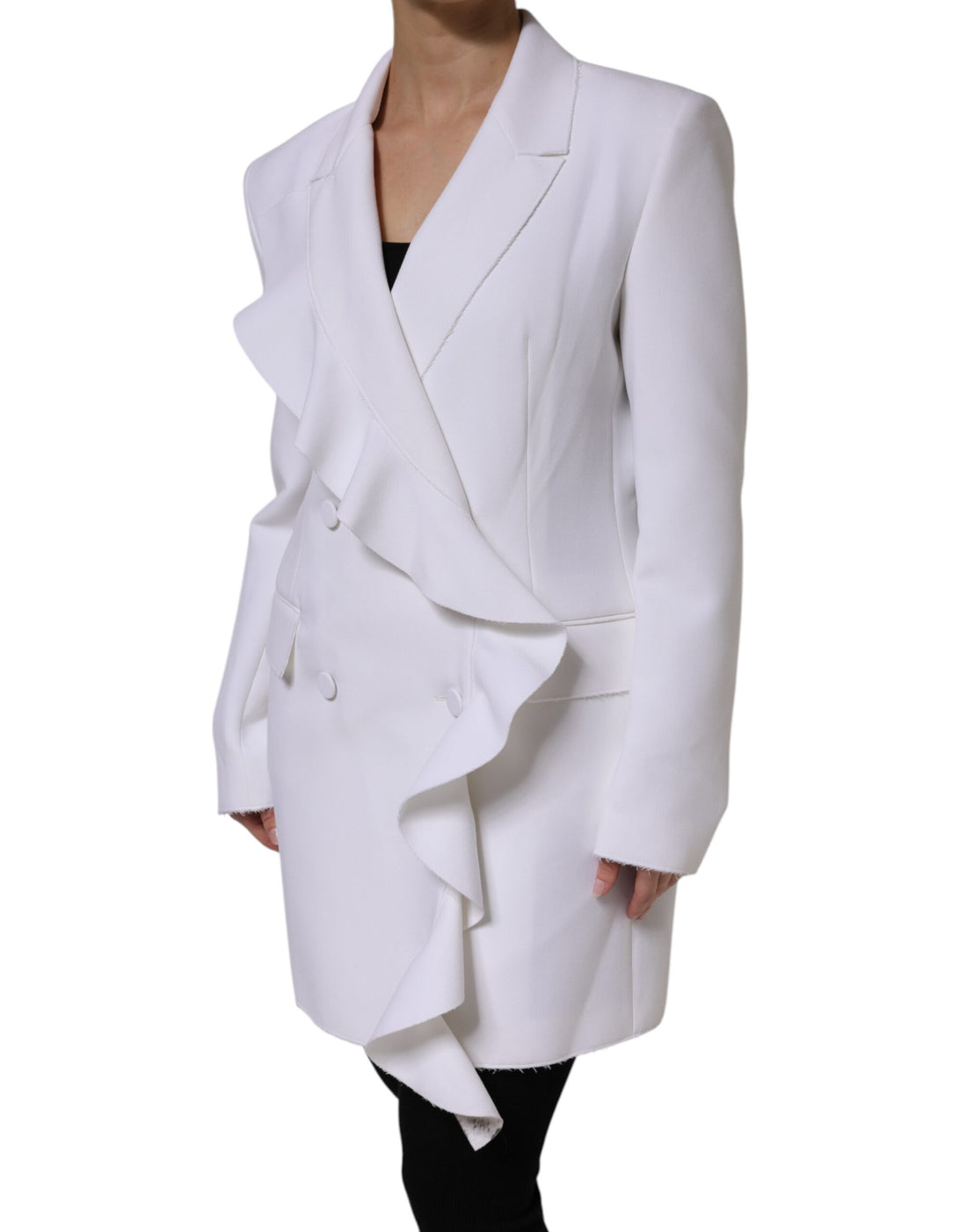 White Polyester Long Sleeves Ruffled Wrap Jacket
