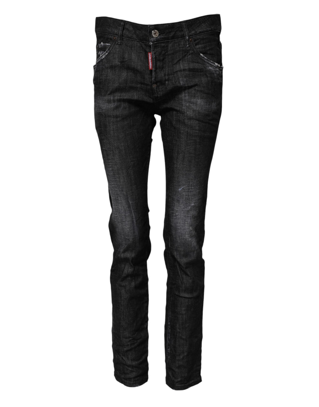Black Washed Cotton Mid Waist Skinny Jeans