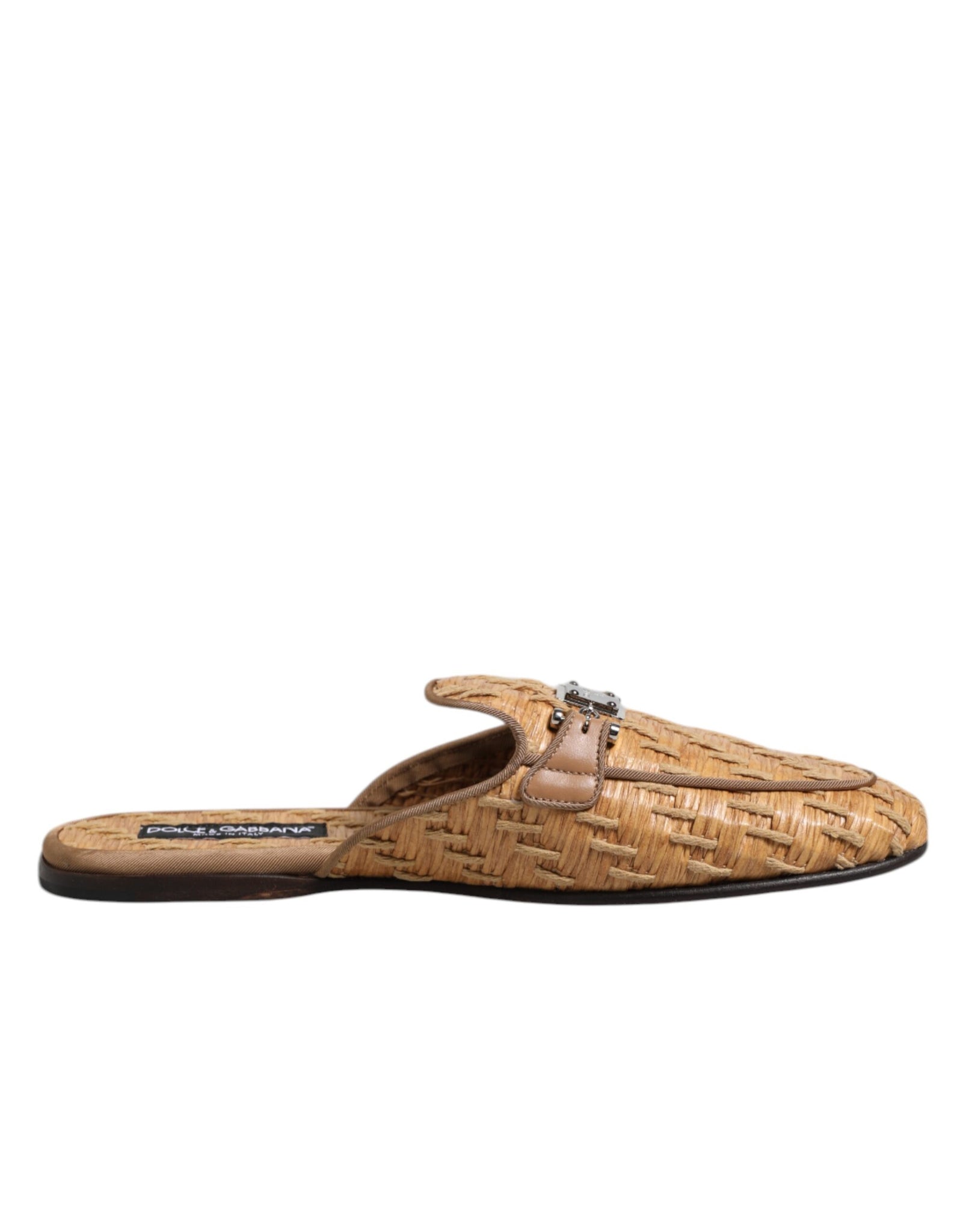 Beige Rattan Flat Mule Men Sandals Shoes