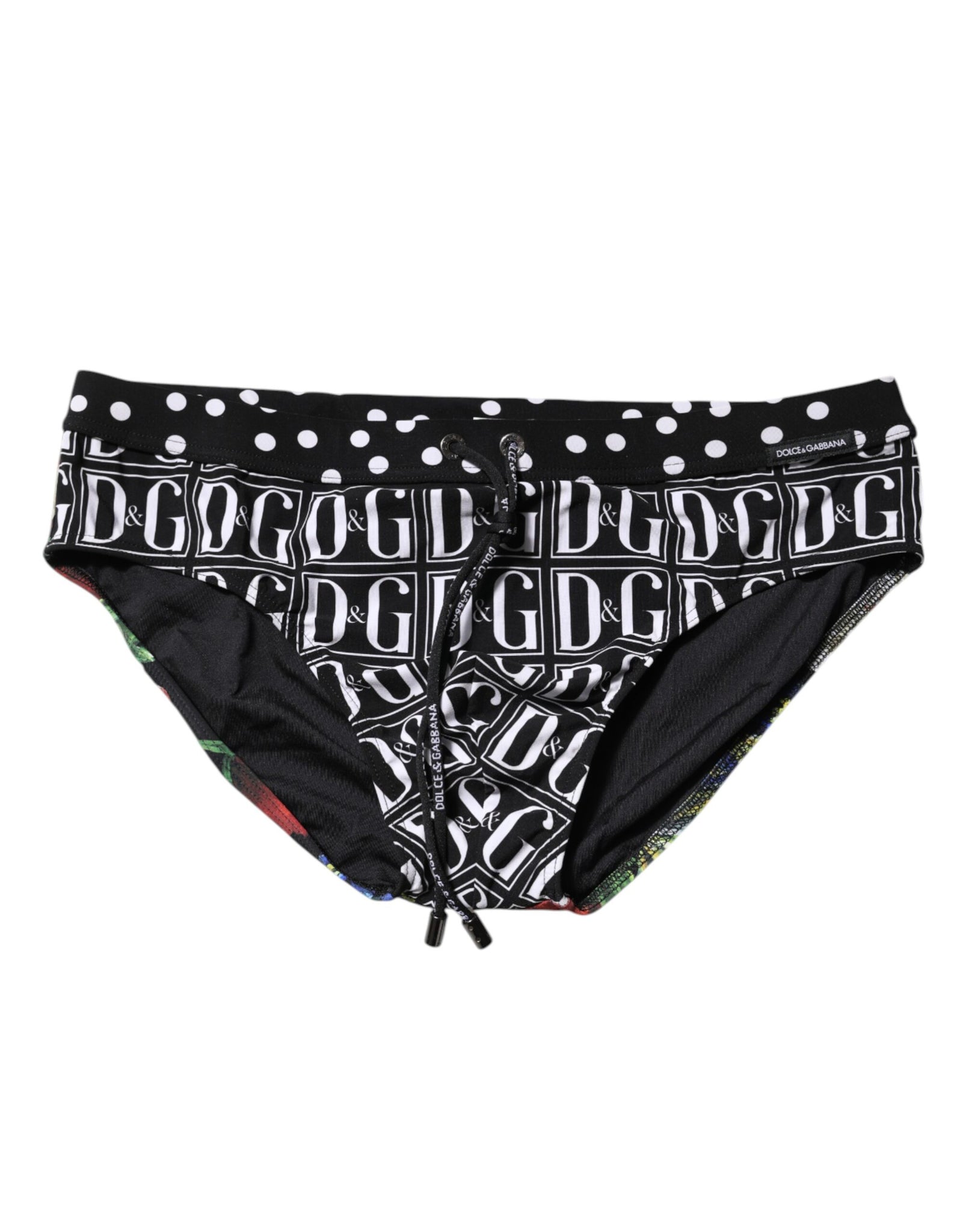 Black Floral Logo Beachwear Men Brief Swimwear
