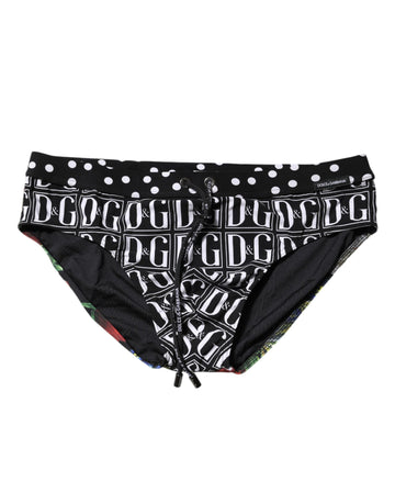 Black Floral Logo Beachwear Men Brief Swimwear
