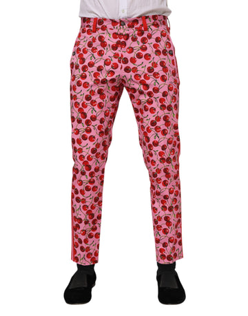 Pink Cherry Print Cotton Dress Pants