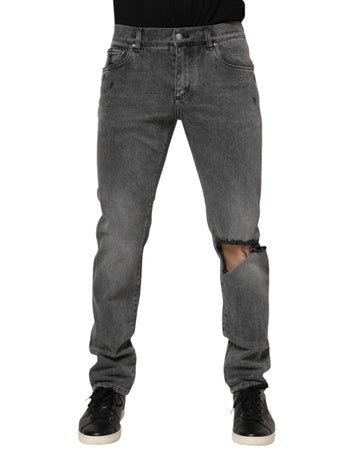 Gray Cotton Logo Plaque Denim Jeans