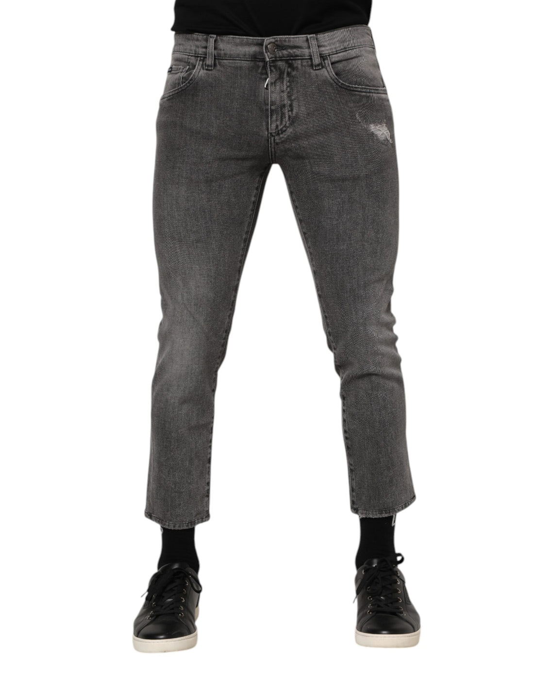 Gray Cotton Logo Plaque Men Denim Jeans