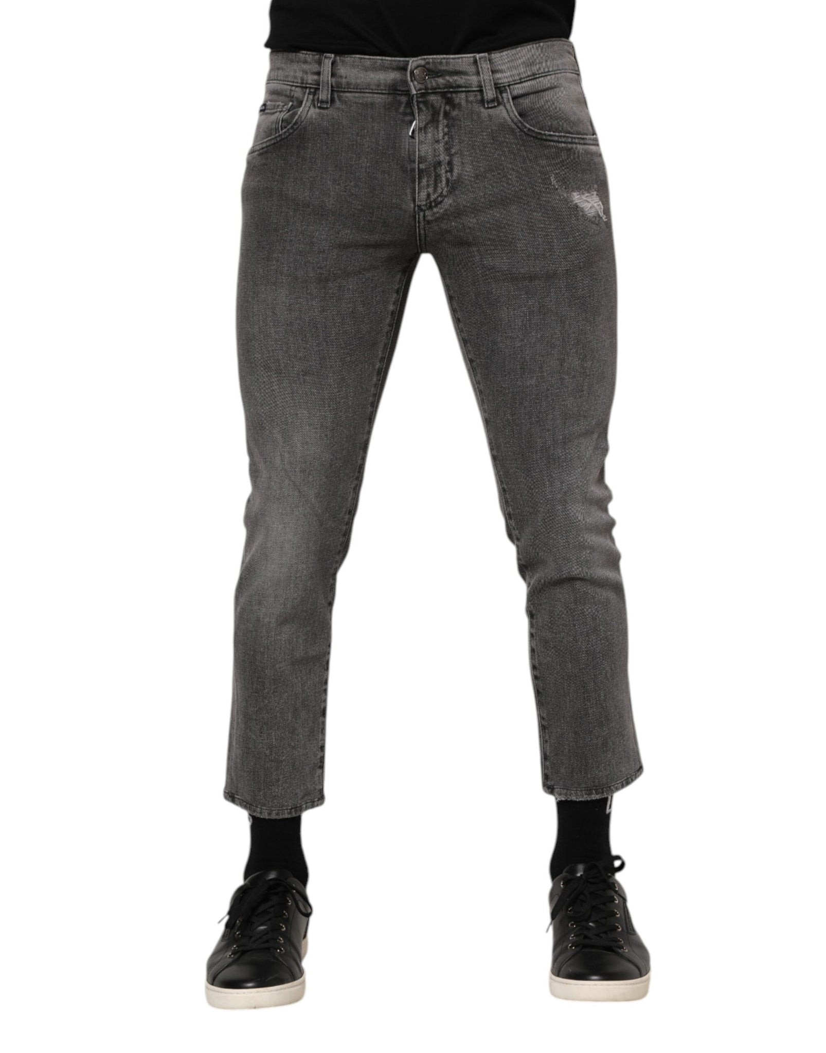 Gray Cotton Logo Plaque Men Denim Jeans
