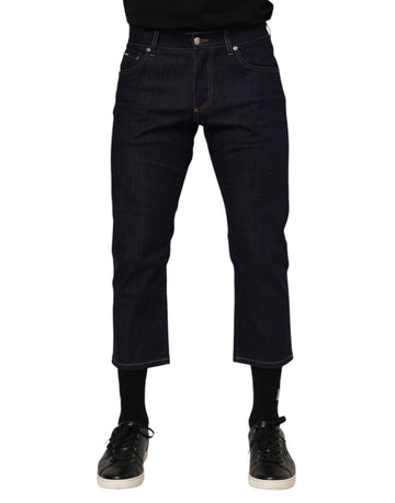 Dark Blue Cotton Logo Slim Fit Men Denim Jeans