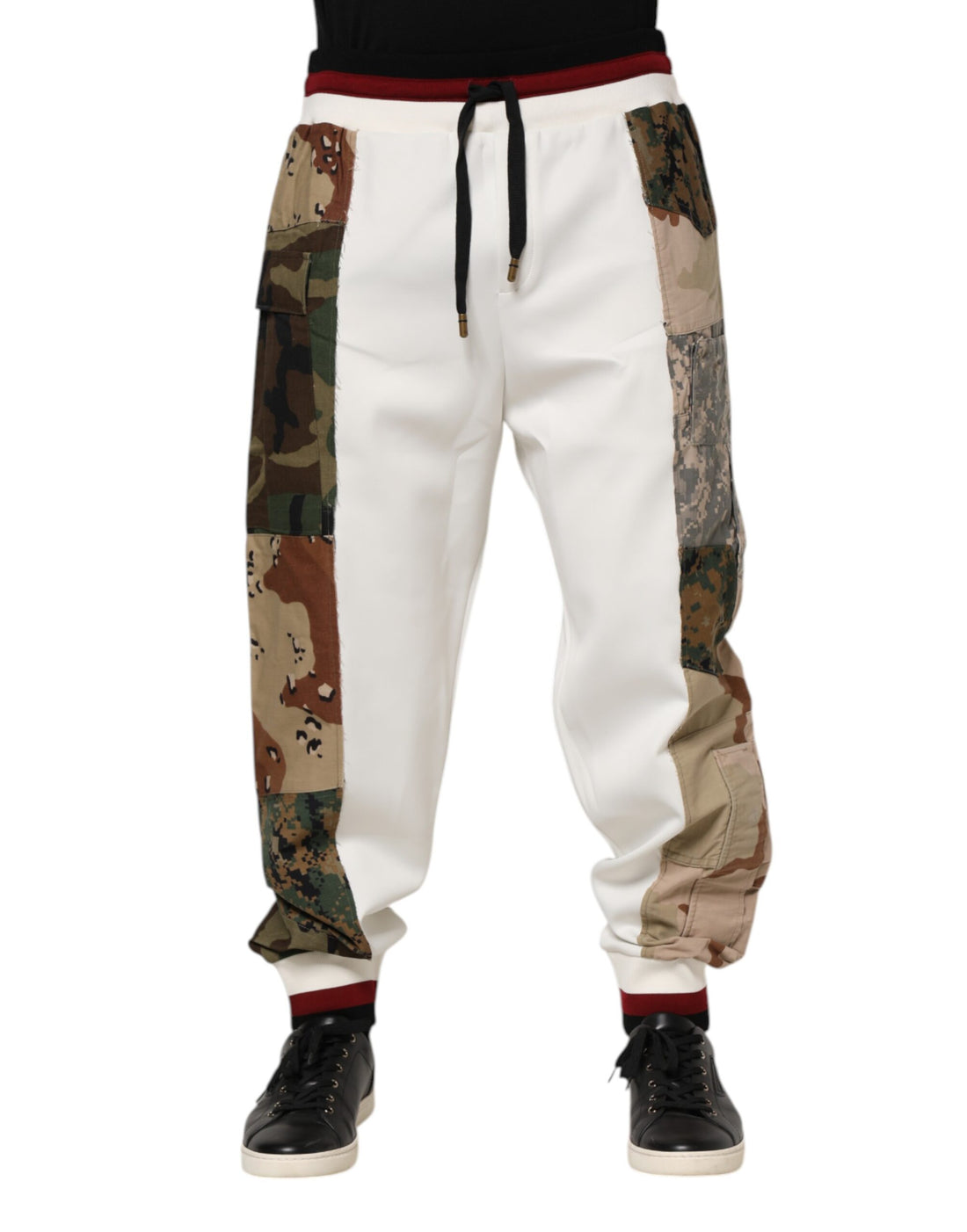 White Patchwork Mens Jogger Pants