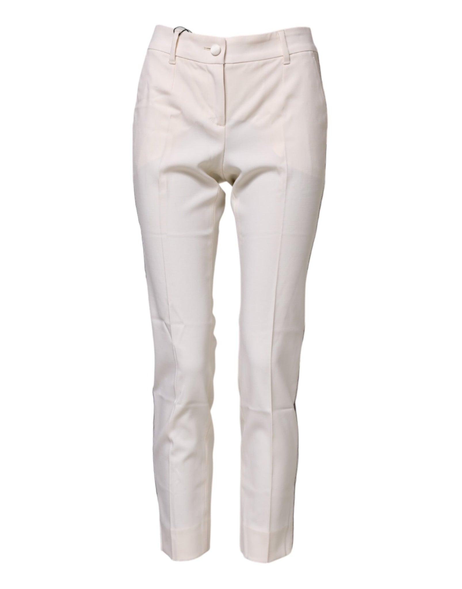 White Wool Tapered High Waist Pants