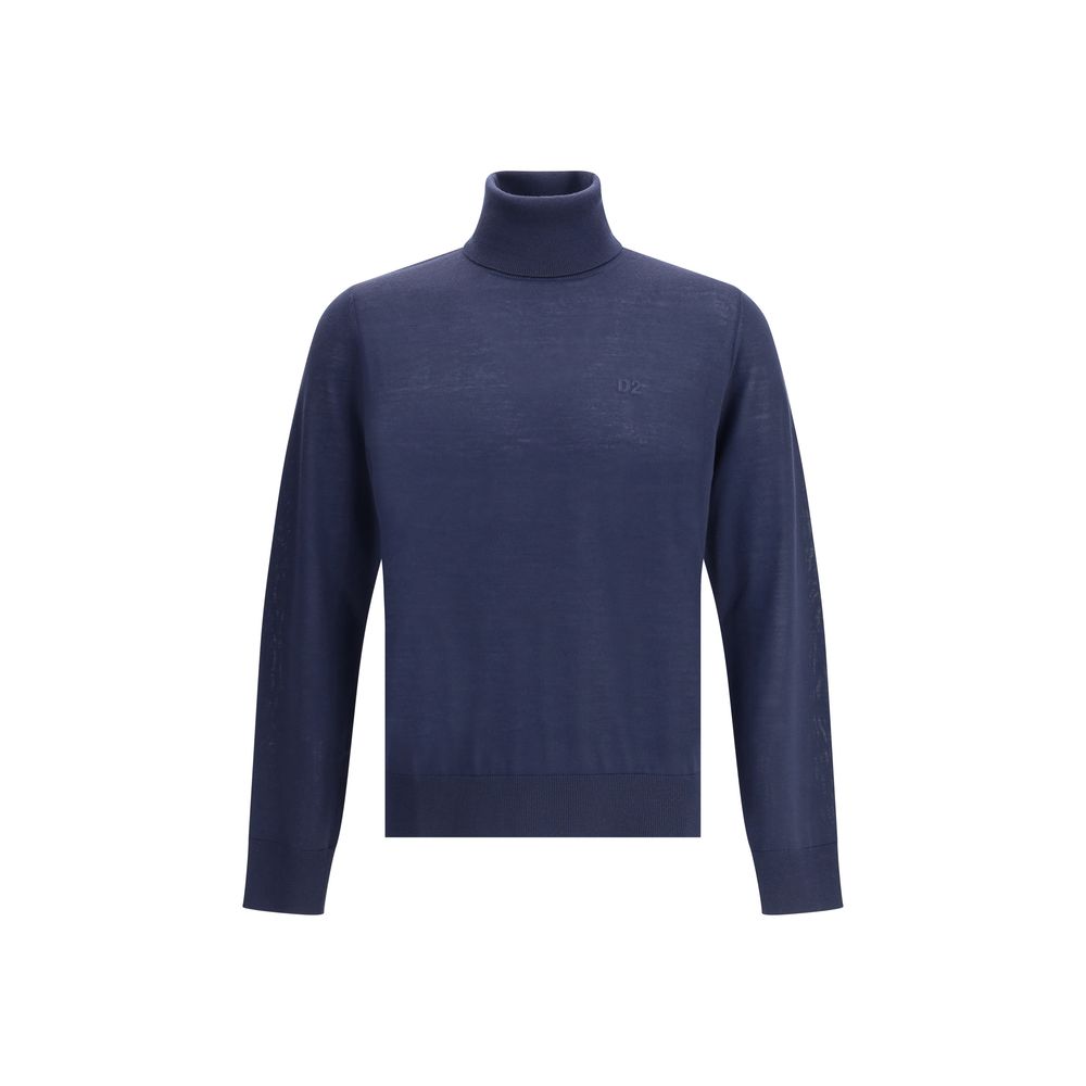 Blue Fleece Wool Turtleneck