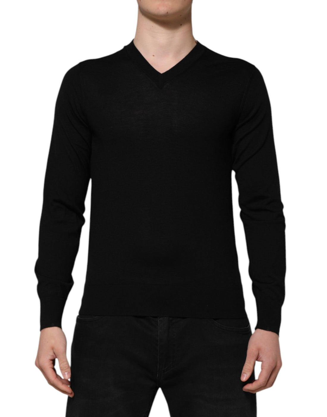 Black Cashmere Crewneck Men Pullover Sweater