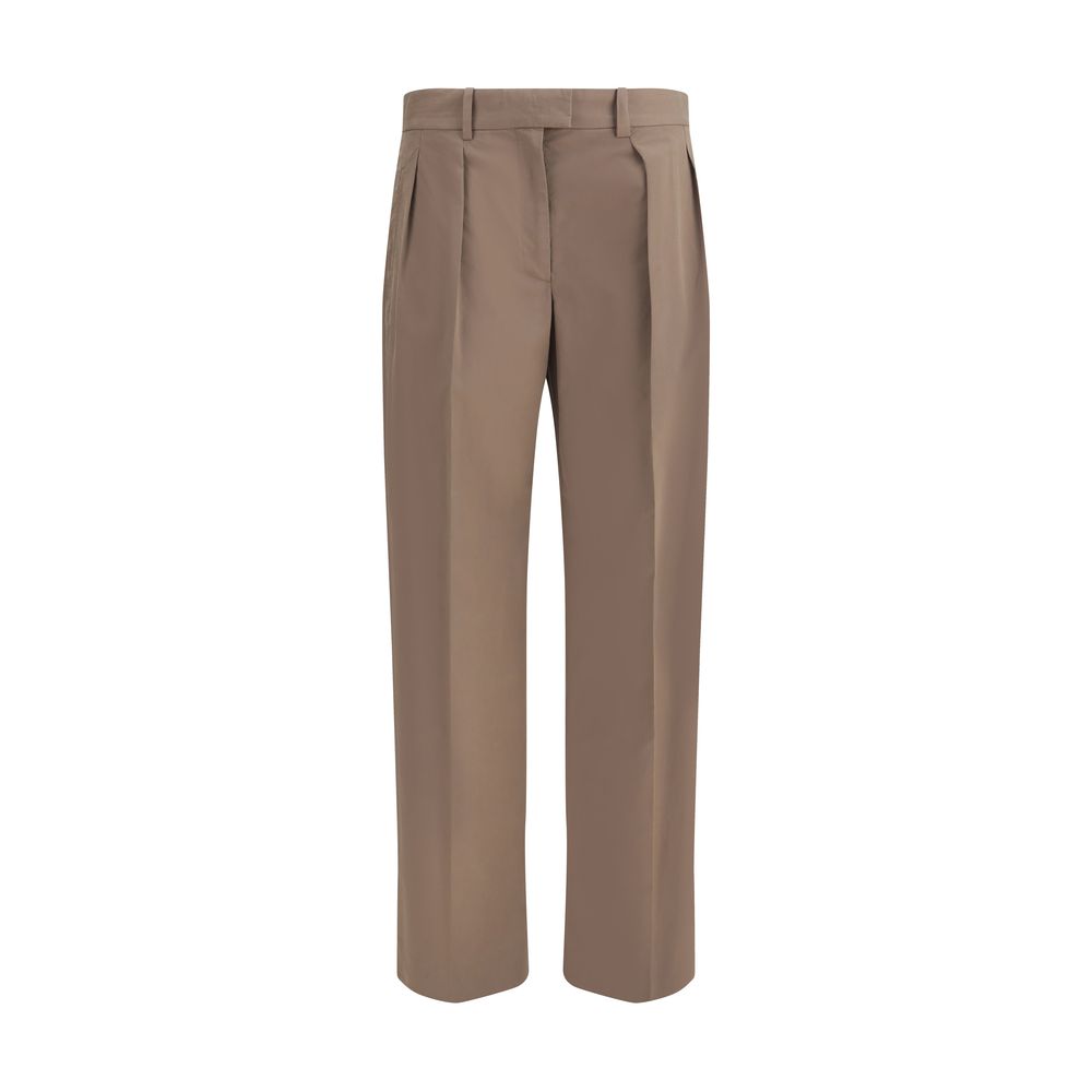 Beige Cotton Casual Pants