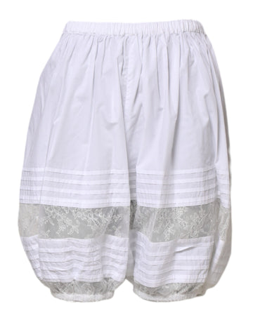 White Lace Paneled Cotton High Waisted Shorts