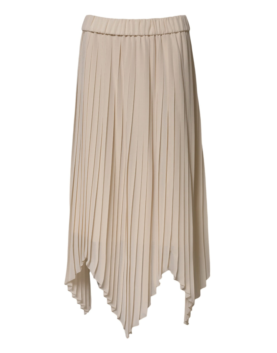 Beige Polyester Pleated A-line High Waist Midi Skirt