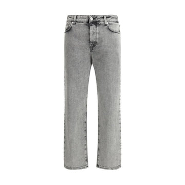Gray Cotton Straight-Leg Jeans