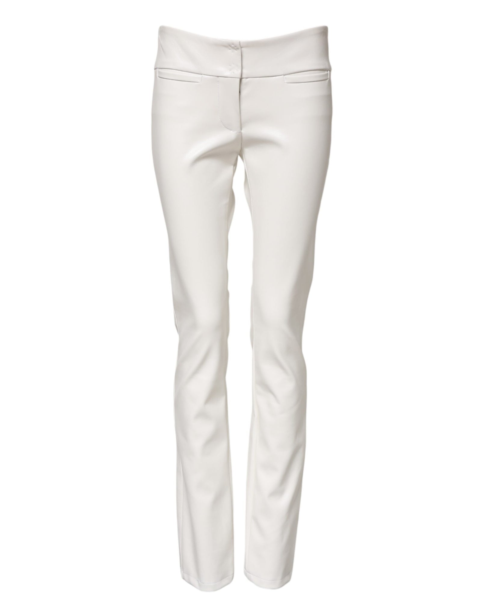White Polyurethane High Waist Tapered Pants