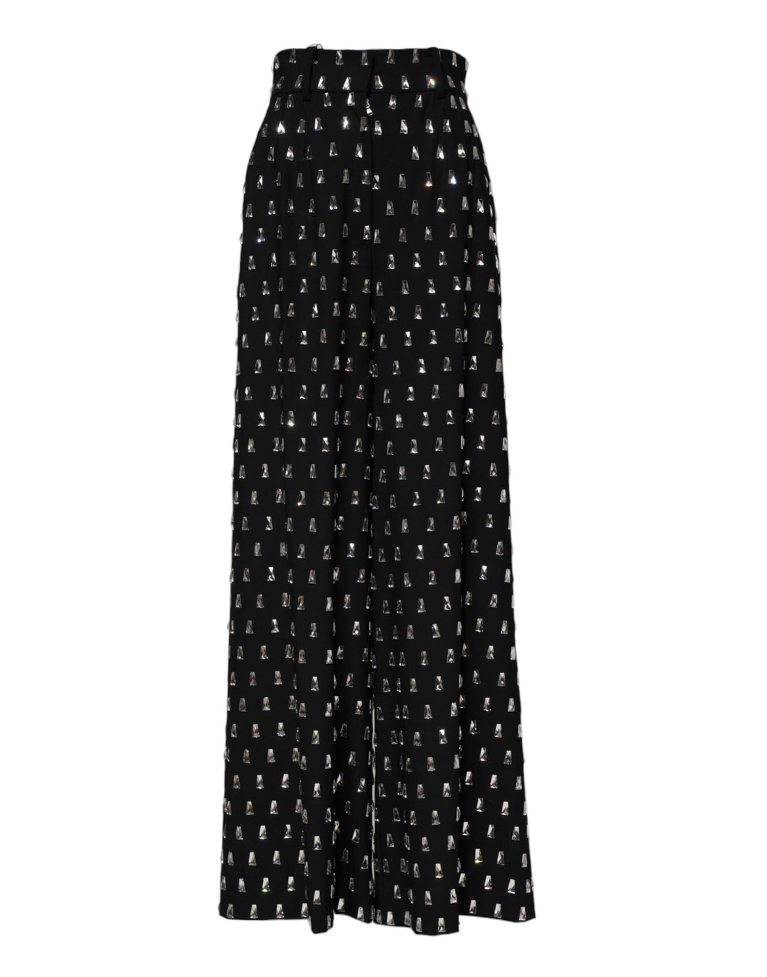 Black Crystal Embellished Wide Leg Pants