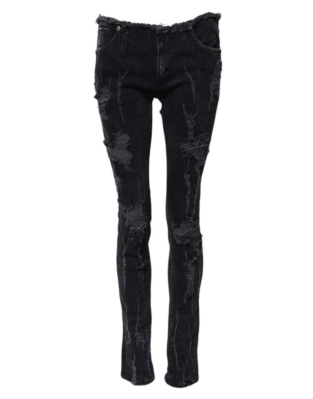 Black Cotton Tattered Skinny Denim Jeans
