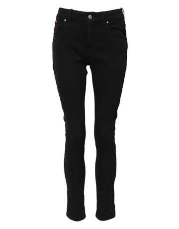 Black Cotton Logo Skinny Mid Waist Denim Jeans