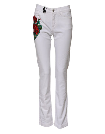 White Floral Embroidery GIRLY Denim Jeans
