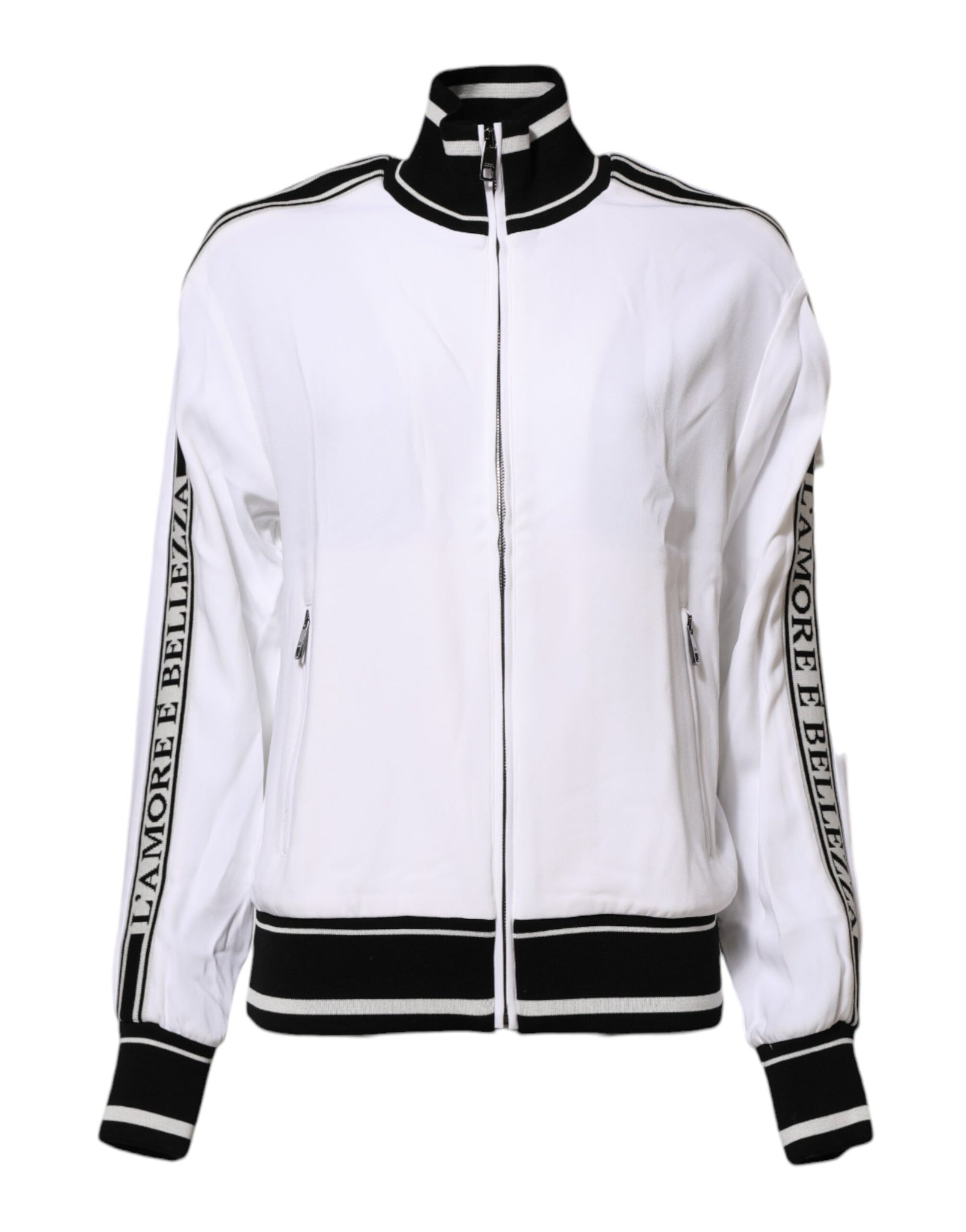 White Viscose Logo Women Full Zip Jacket