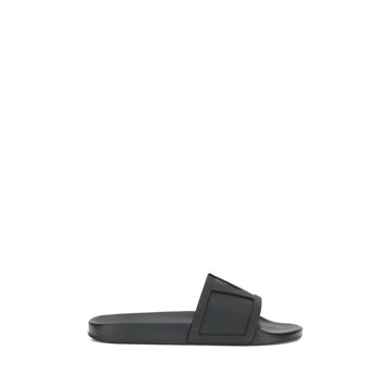 Black Rubber Flat Sandals