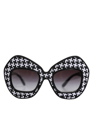 Black White PIED DE POULE Print Oversized Shades Sunglasses