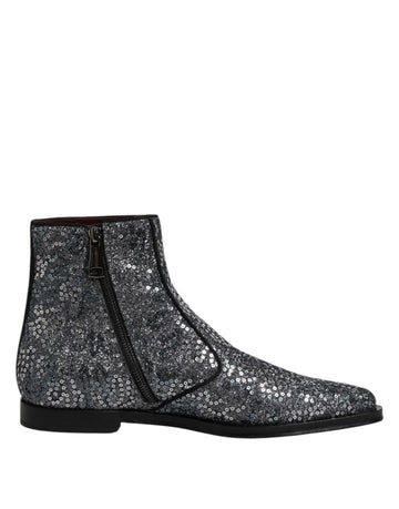 Dark Gray Cotton Sequined Chelsea Boots Shoes