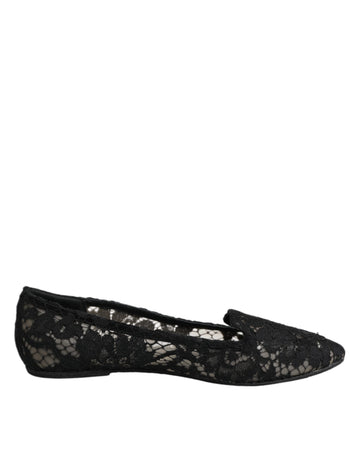 Black Taormina Lace Slip On Flats Shoes