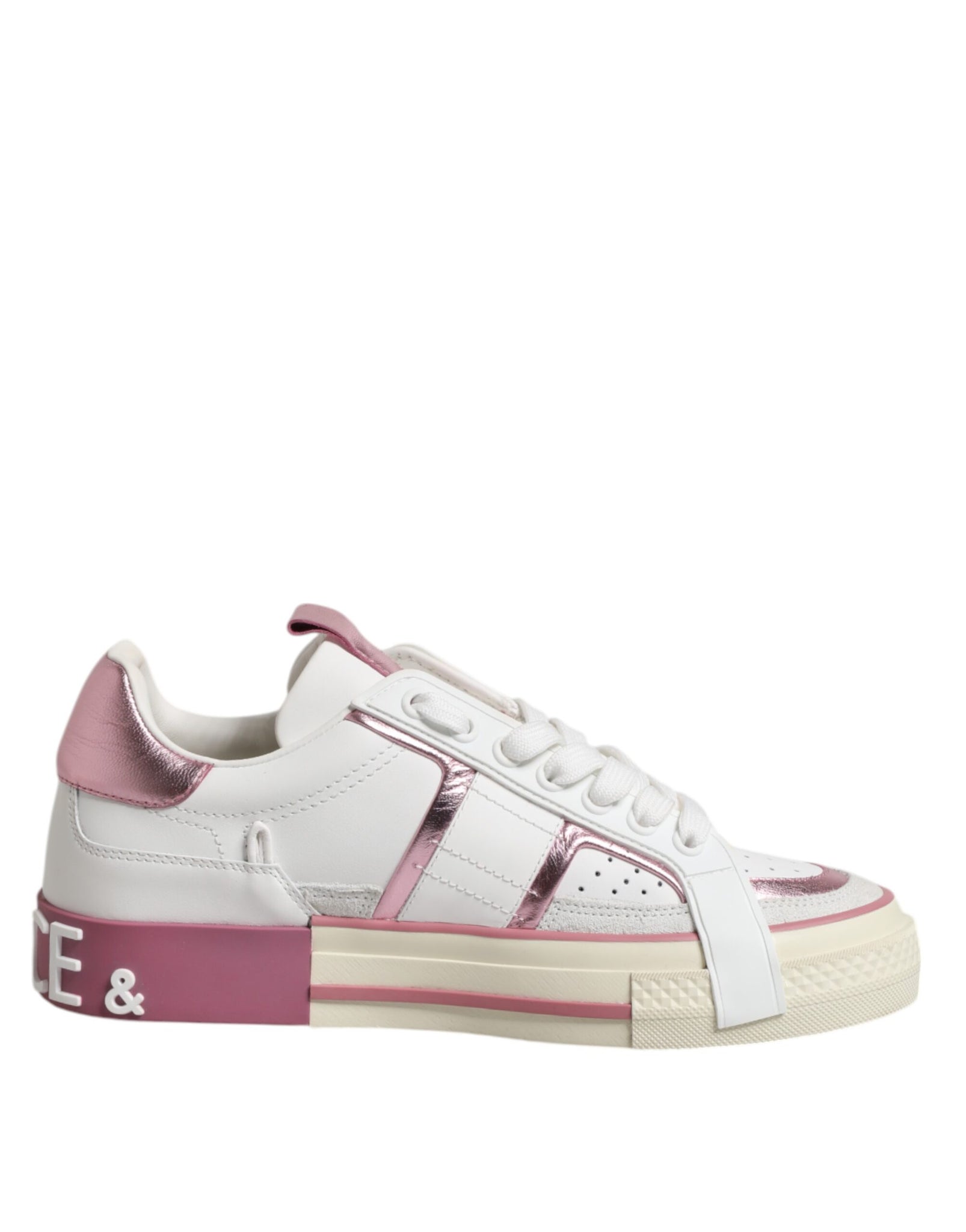 White Pink Leather Low Top Sneakers Shoes