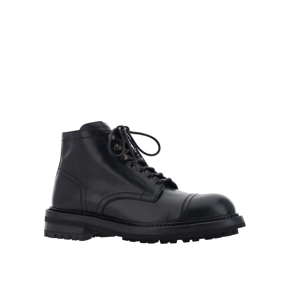 Black Calfskin Lace-Up Boots