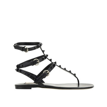 Black Calfskin Flat Sandals
