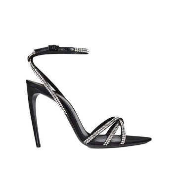 Black Silk Stiletto Heel Sandals