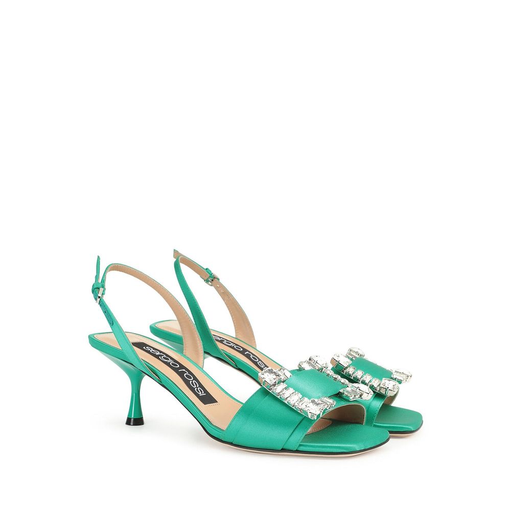 Green Silk Stiletto Heel Sandals