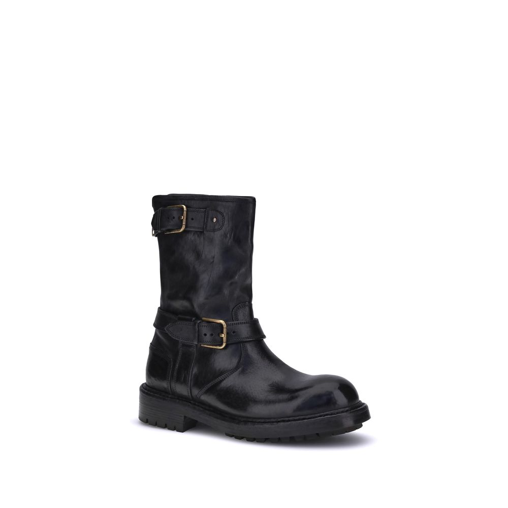 Black Calf Leather Bos Taurus Lace-Up Boots