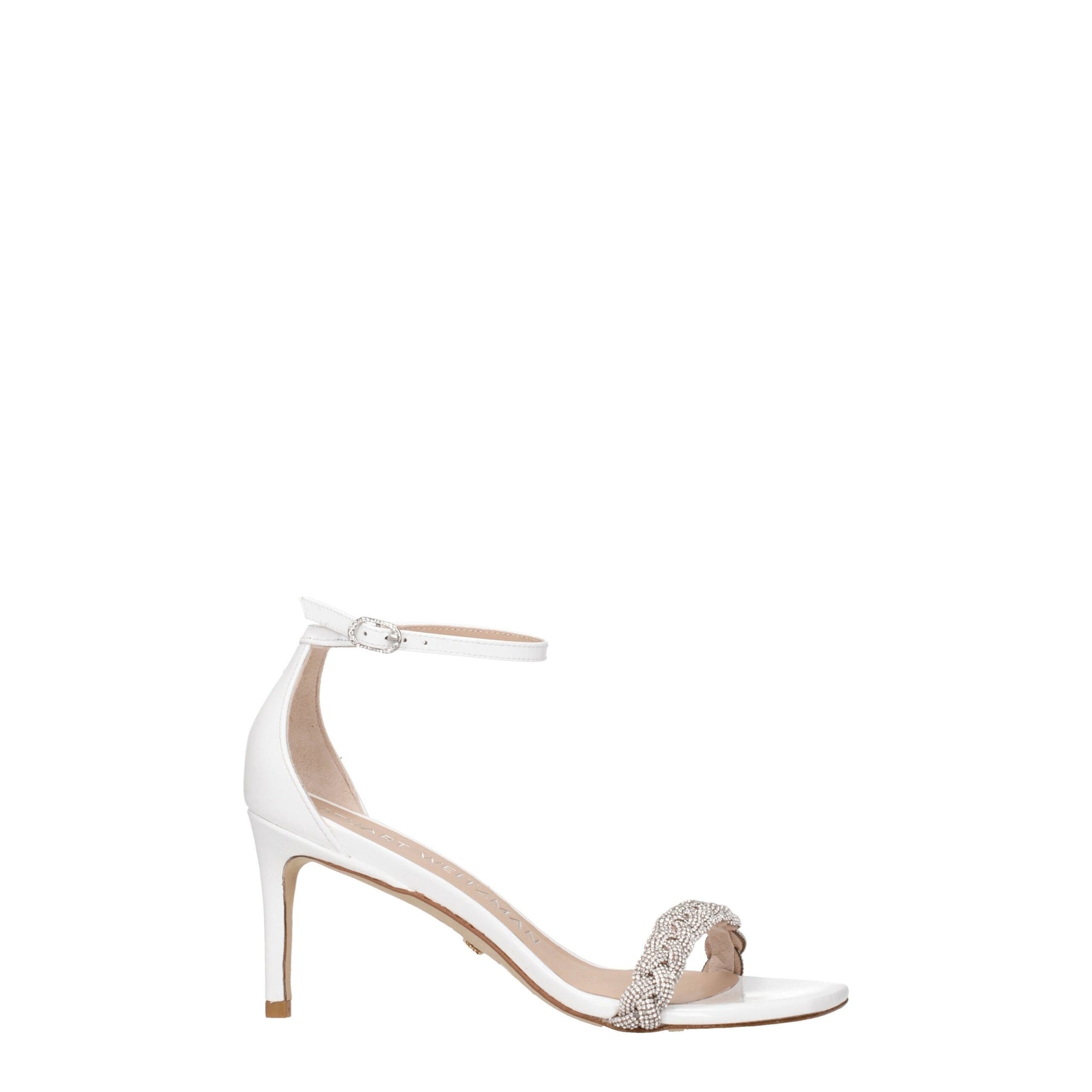 White Leather Stiletto Heel Sandals
