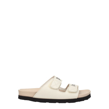 Beige Leather Flat Sandals